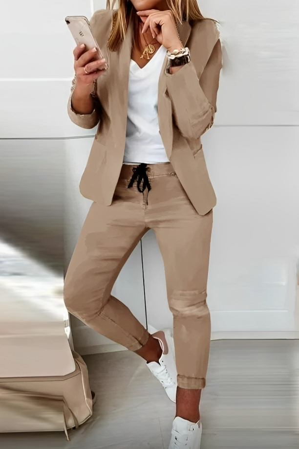Dames Blazer Set Zwart Elegante Stretch Stof