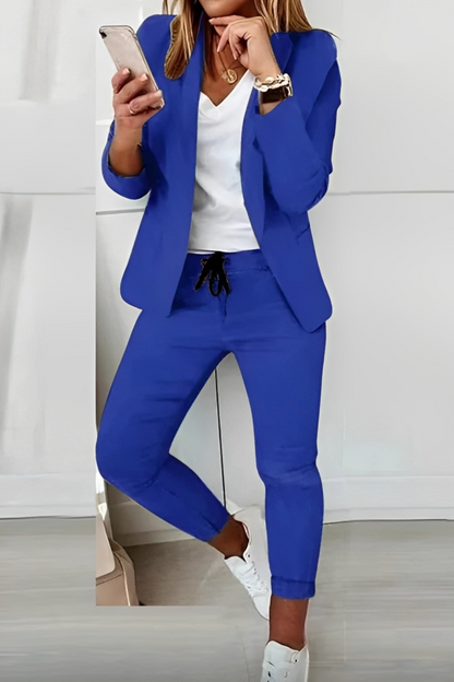 Dames Blazer Set Zwart Elegante Stretch Stof