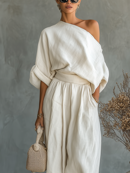 Dames Linnen Set Off-shoulder en Broek