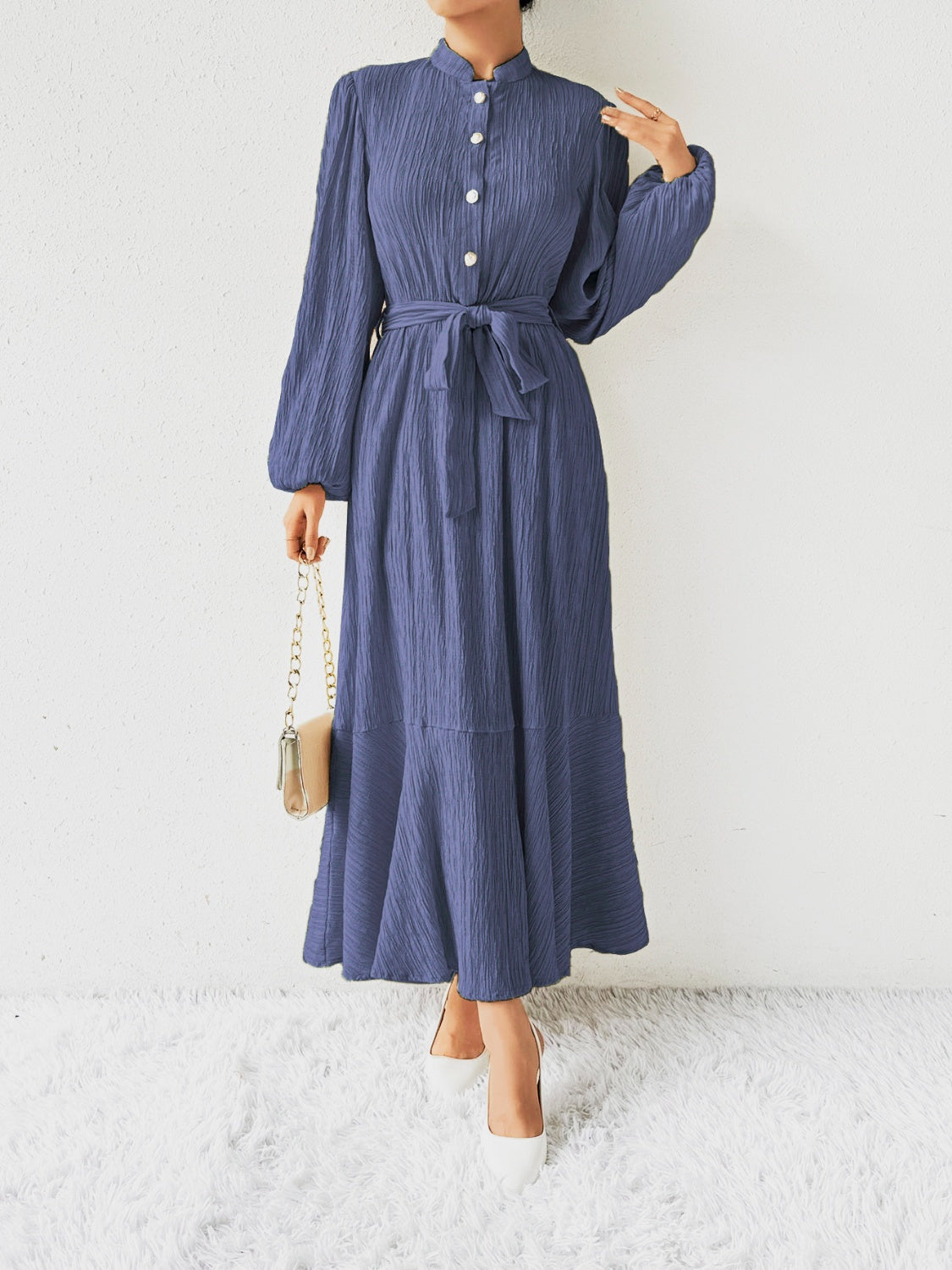 Vrouwenjurk Lange Mouwen met Taille Accent