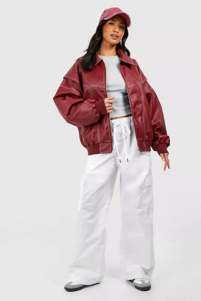 Oversized Leren Jas Rood Dames