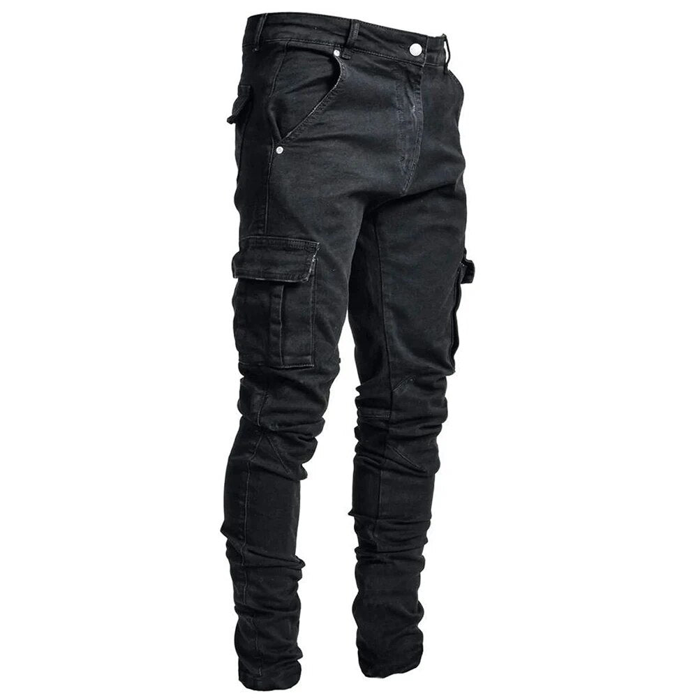 Heren Cargo Broek Blauw Denim Model - StudioMarella