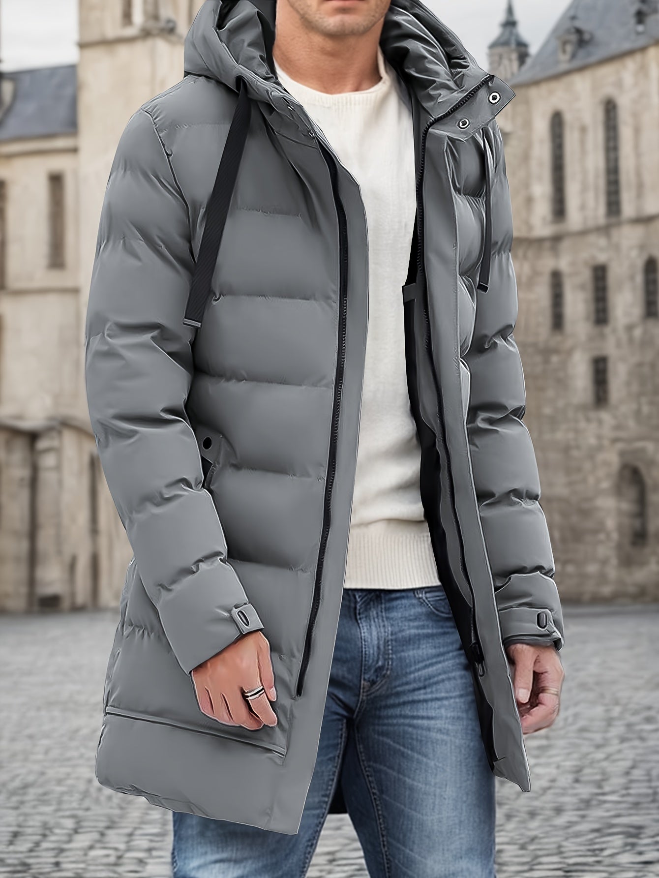 Heren Winterjas Warm met Capuchon en Grote Taszakken