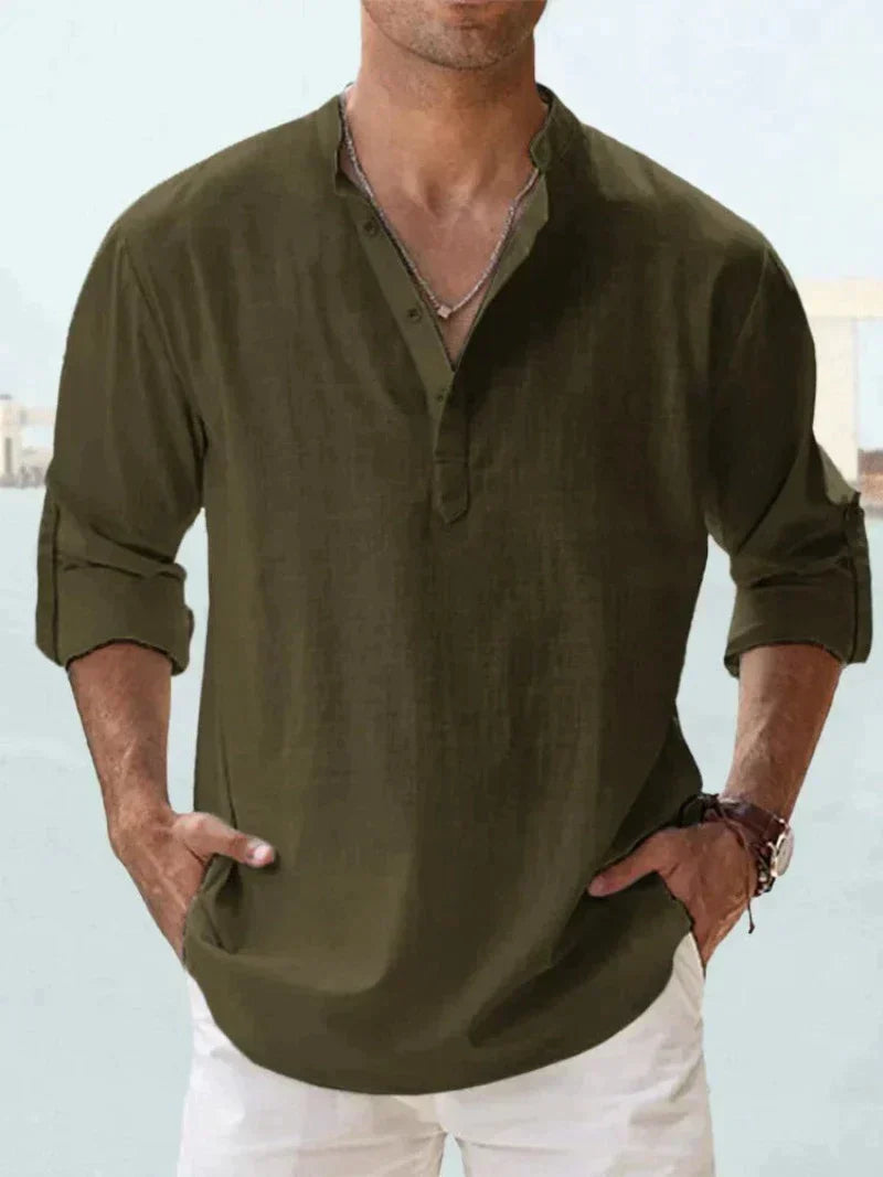 Heren Linnen Overhemd Zomer Casual Strandshirt Luchtig