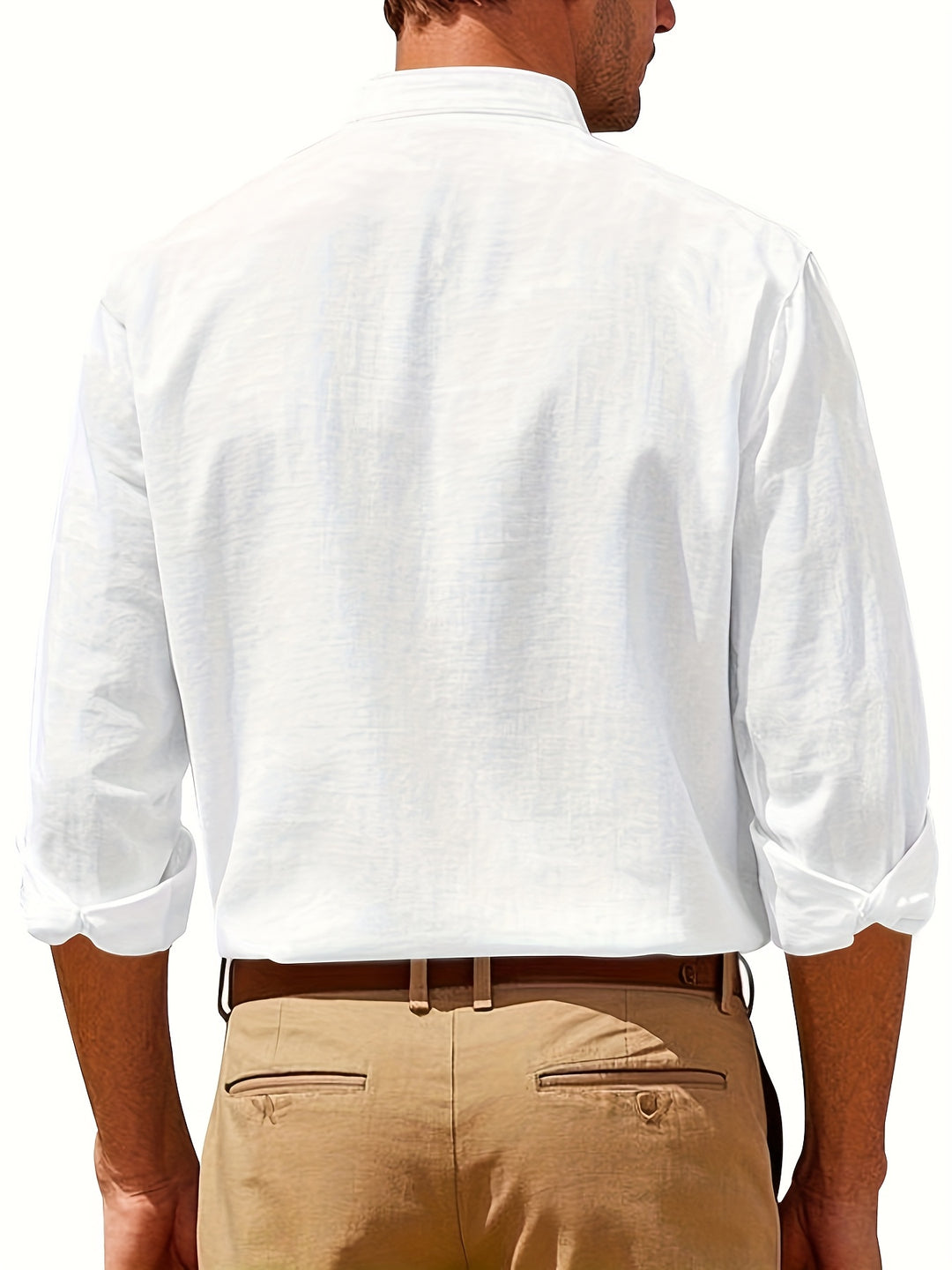 Heren Linnen Overhemd met Mao Kraag Casual Fit