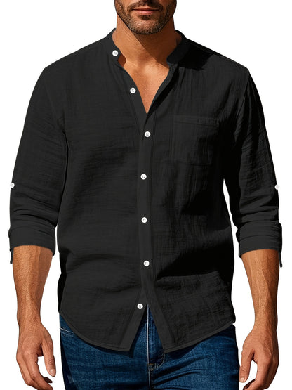 Heren Linnen Overhemd met Mao Kraag Casual Fit