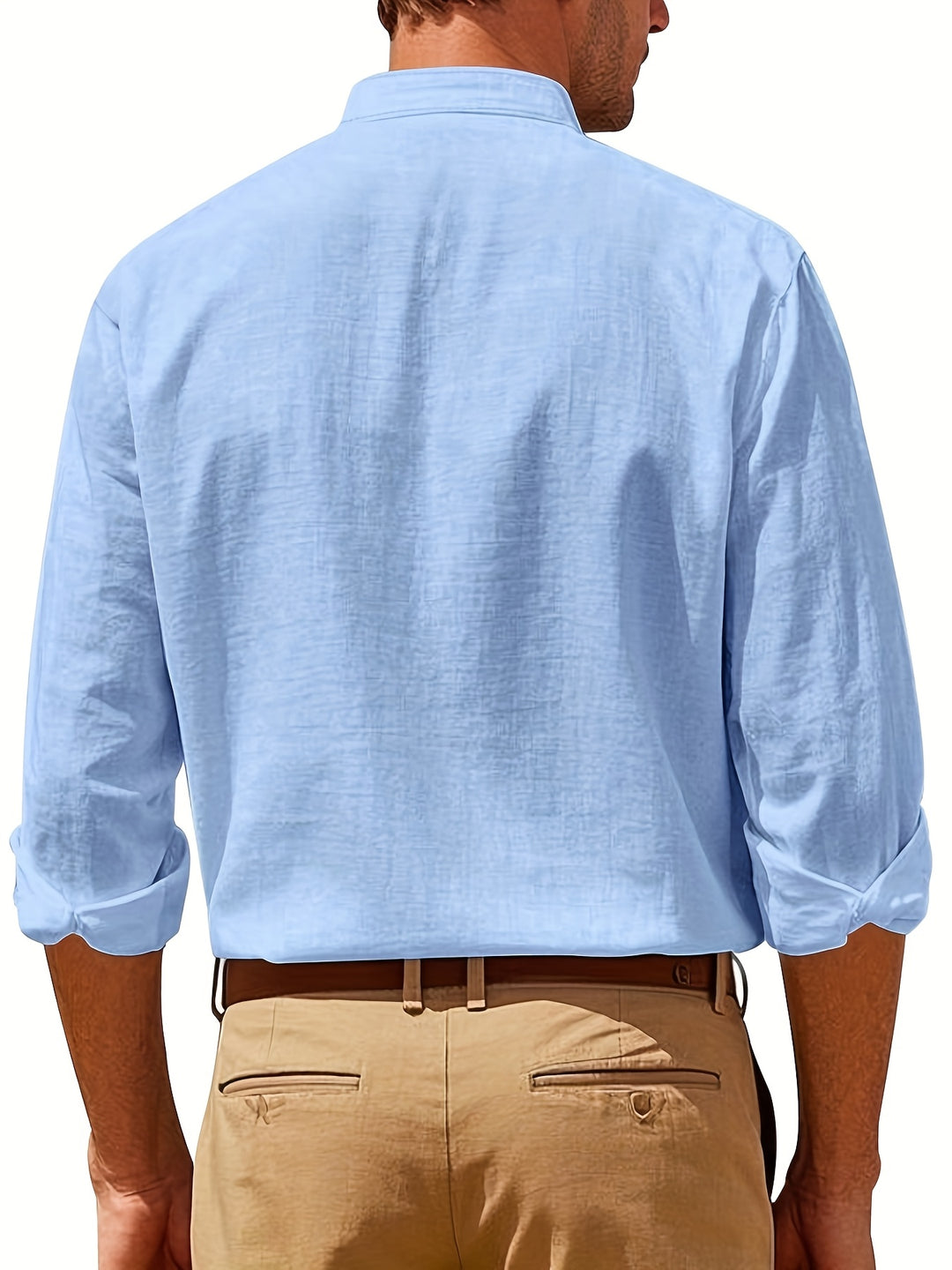 Heren Linnen Overhemd met Mao Kraag Casual Fit