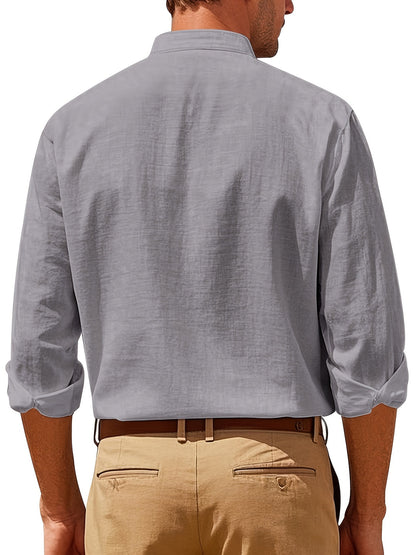 Heren Linnen Overhemd met Mao Kraag Casual Fit