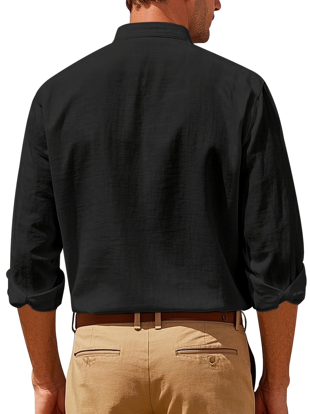 Heren Linnen Overhemd met Mao Kraag Casual Fit
