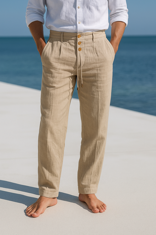 Heren Linnen Broek Koord – Lichte Zomerbroek voor Strand en Vakantie - StudioMarella