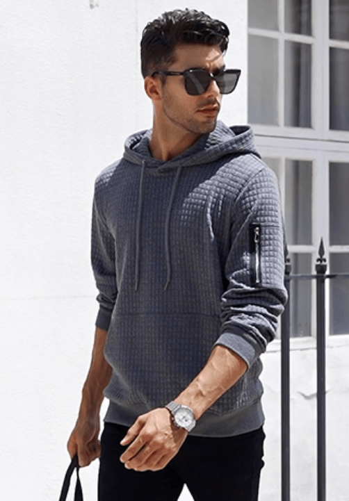 Heren Hoodie Slim Fit met Ribboorden en Trekkoord