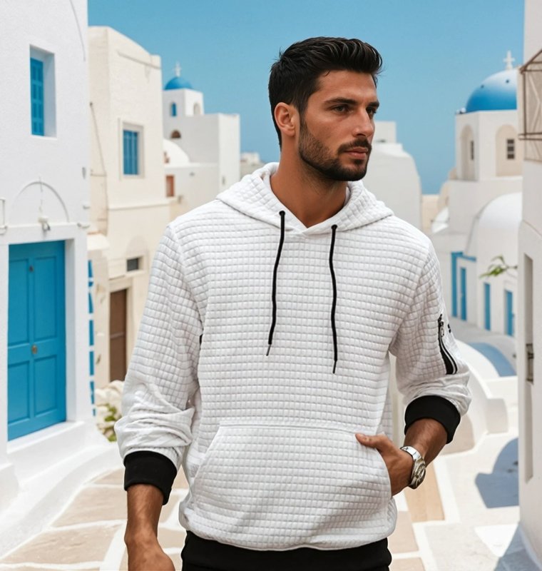 Heren Hoodie Slim Fit Ribboord en Trekkoord Capuchon