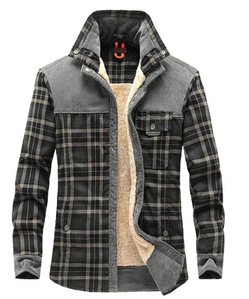 Heren Jas Geruit Fleece Lederlook met Kraag