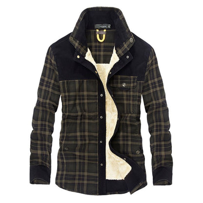 Heren Jas Geruit Fleece Lederlook met Kraag