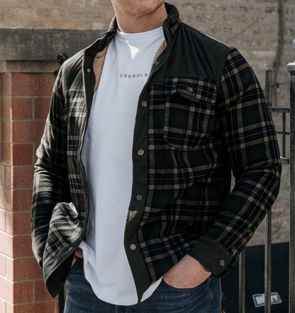 Heren Jas Geruit Fleece Lederlook met Kraag
