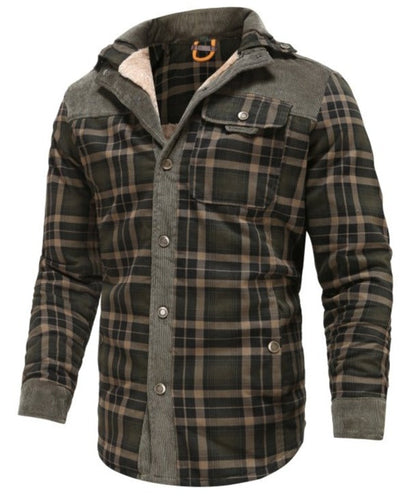 Heren Jas Geruit Fleece Lederlook met Kraag