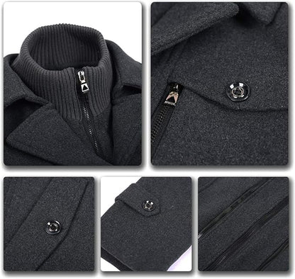 Heren Trenchcoat Wollen Waterdicht met Afneembare Kraag