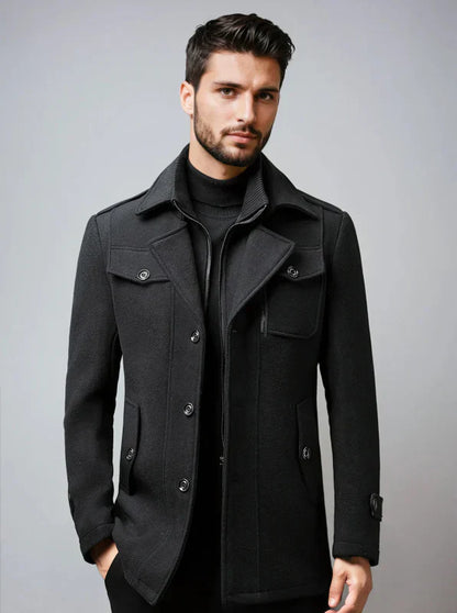 Heren Trenchcoat Wollen Waterdicht met Afneembare Kraag - StudioMarella