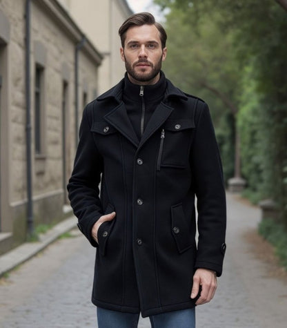 Heren Trenchcoat Wollen Waterdicht met Afneembare Kraag