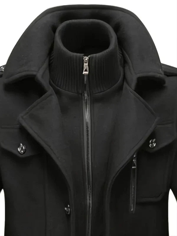 Heren Trenchcoat Wollen Waterdicht met Afneembare Kraag