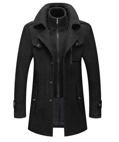 Heren Trenchcoat Wollen Waterdicht met Afneembare Kraag