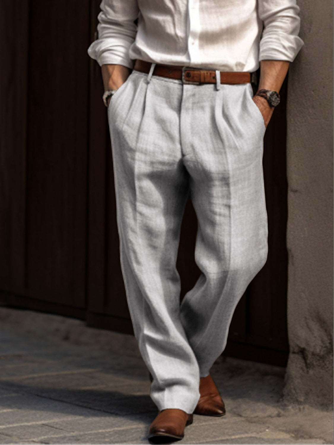 Heren Broek Comfortabele Dubbele Plooi Losse Zomerbroek