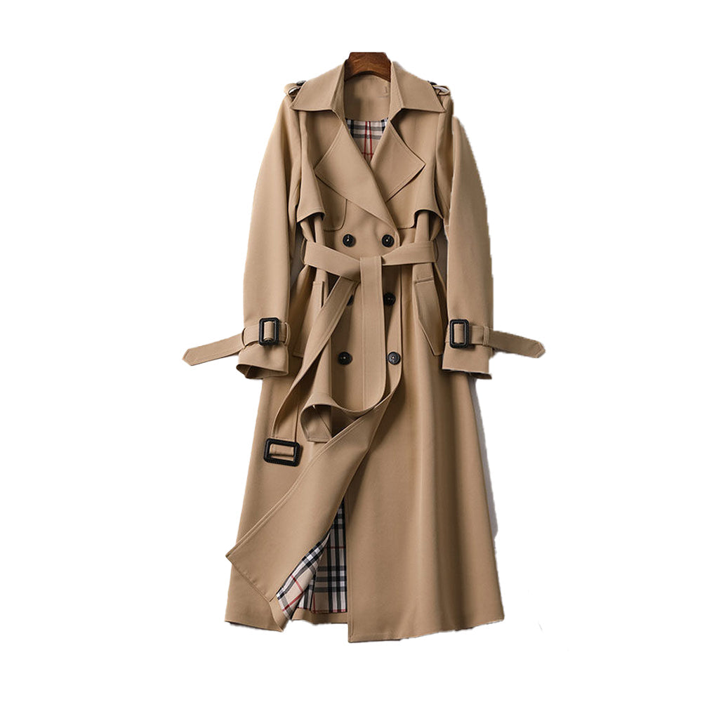 Trenchcoat Dames Dubbele Knopen Geruit klassiek design