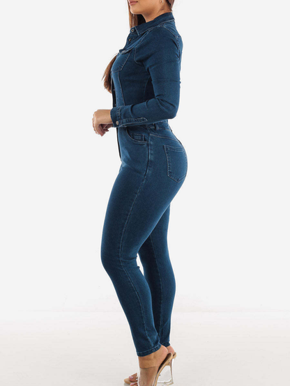 Donkergrijze Jumpsuit van Jeans met Ceintuur voor Vrouw