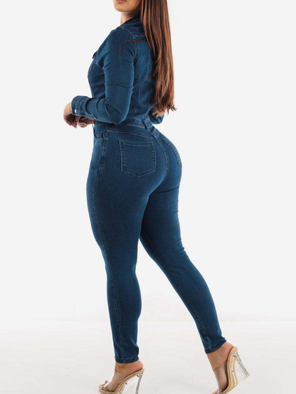 Donkergrijze Jumpsuit van Jeans met Ceintuur voor Vrouw