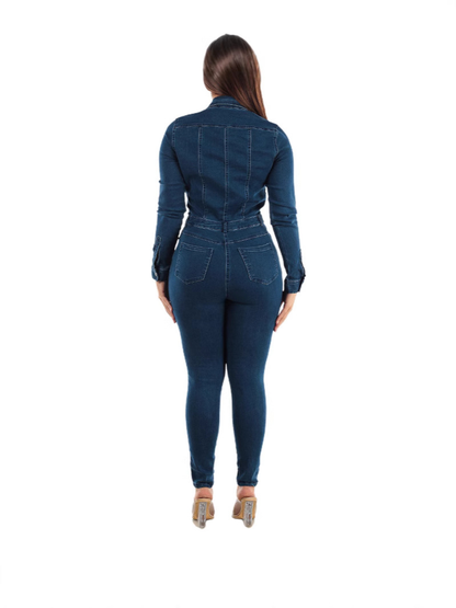 Donkergrijze Jumpsuit van Jeans met Ceintuur voor Vrouw