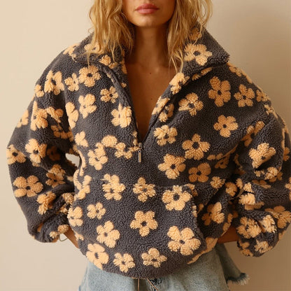 Dames Fleece Trui Bloemenprint Zacht Warm