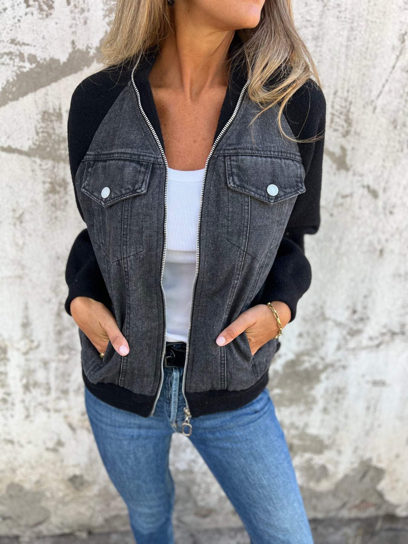 Dames Fleecejas Blauw Trendy Mouwjas voor Outdoor