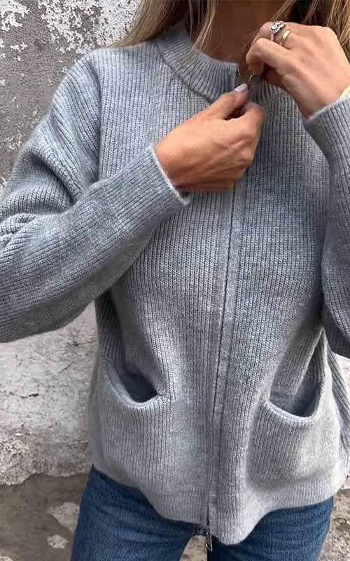 Damesvest Zwart Gebreid Met Ritssluiting