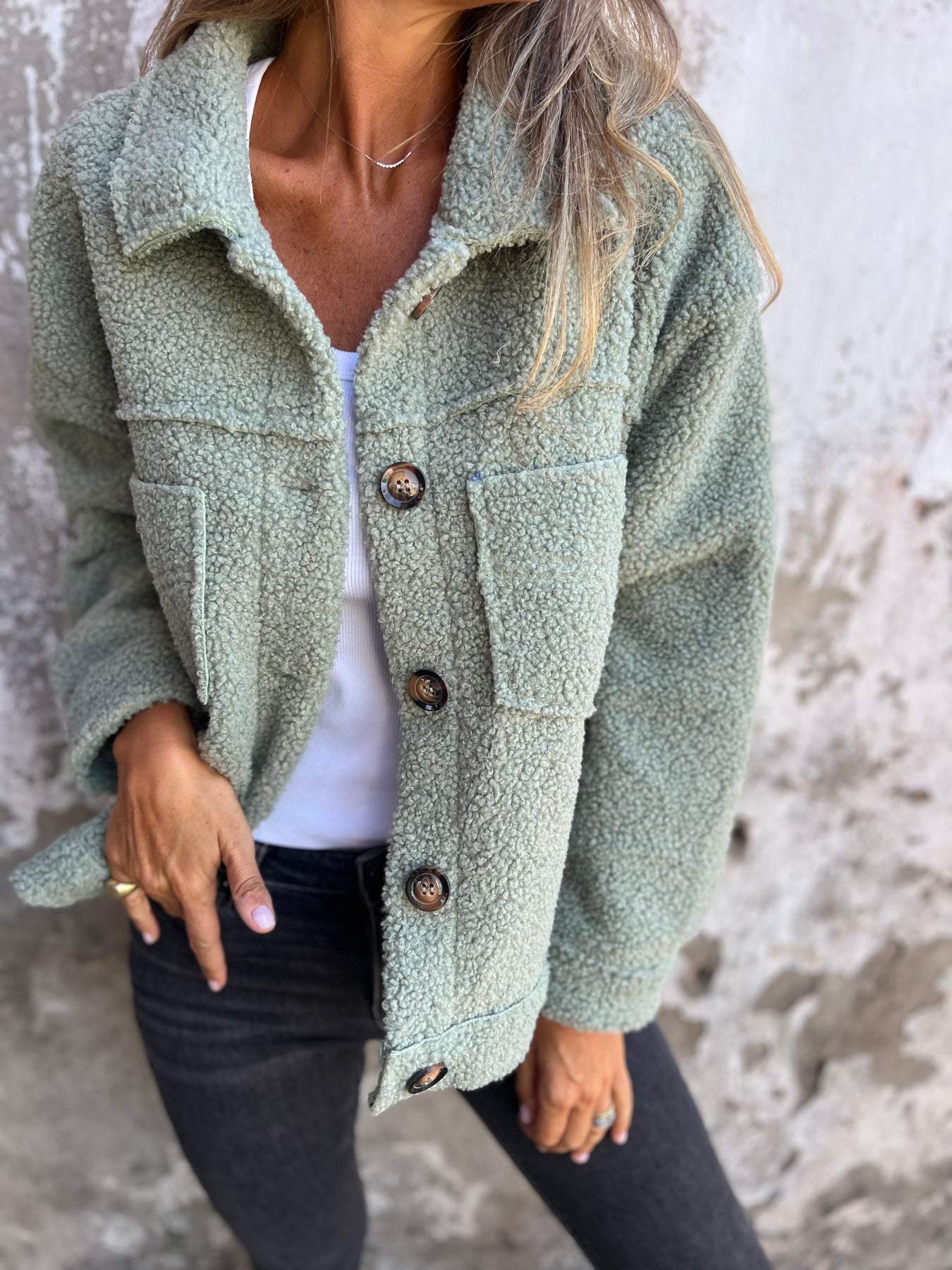 Dames Teddyjas Warme Stijlvolle Knopenjas