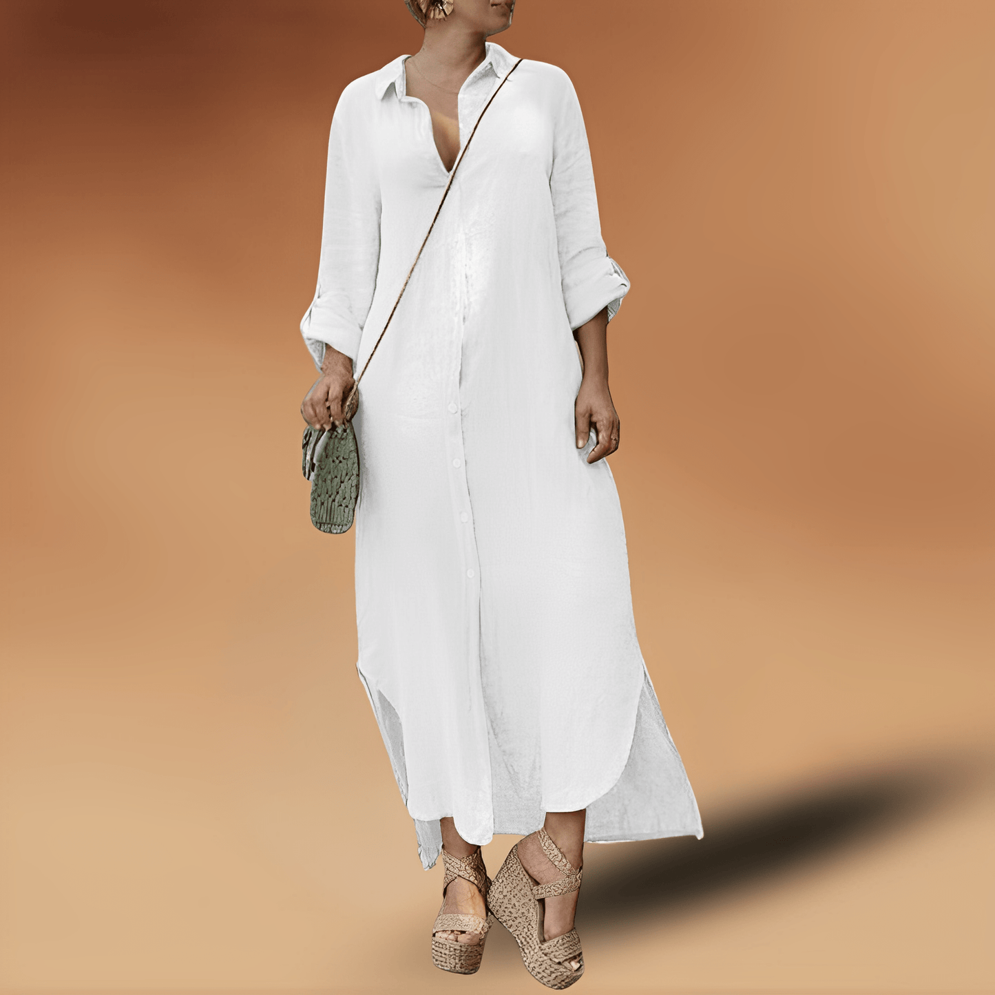 Lange Jurk Dames Elegante Linnen Kristal Stijl