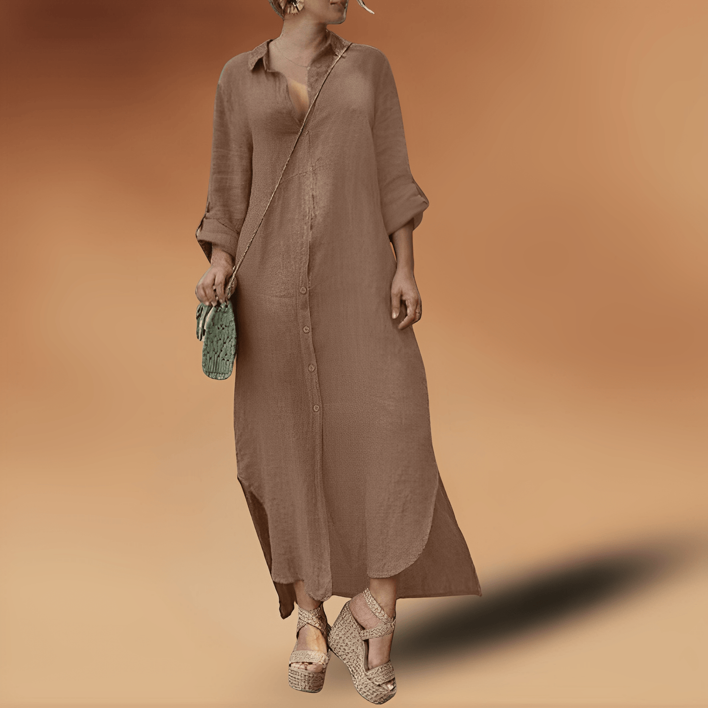 Lange Jurk Dames Elegante Linnen Kristal Stijl