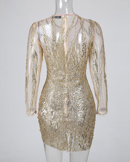 Isabel | Bodycon jurk met glitters voor vrouwen in de kleur Goud voor dames in Party stijl ideaal voor de lente.