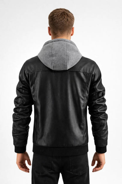 Leren Biker Jas Heren met Capuchon en Gewatteerd