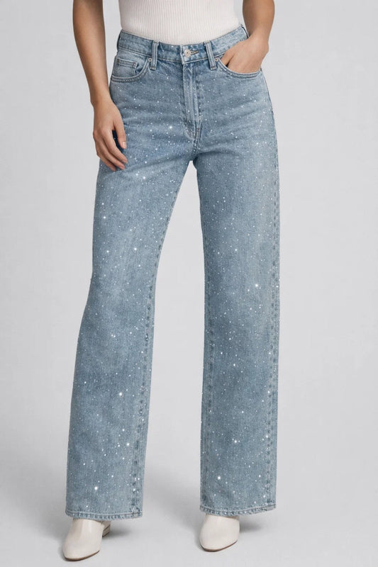 Dames Jeans Wide Leg Hoge Taille met Strass Steentjes - StudioMarella