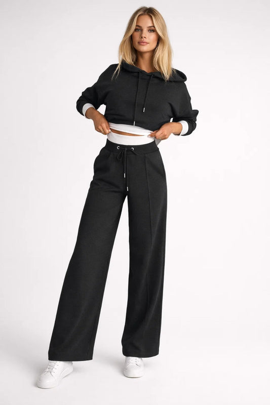 Dames Sportset - Cropped Hoodie met Joggingbroek Wide Leg - StudioMarella