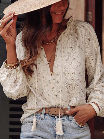 Vrouwen Blouse Bloemen Geborduurd Chiffon