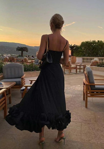 Elegante Midi Jurk voor Vrouwen Zwart Effen Model