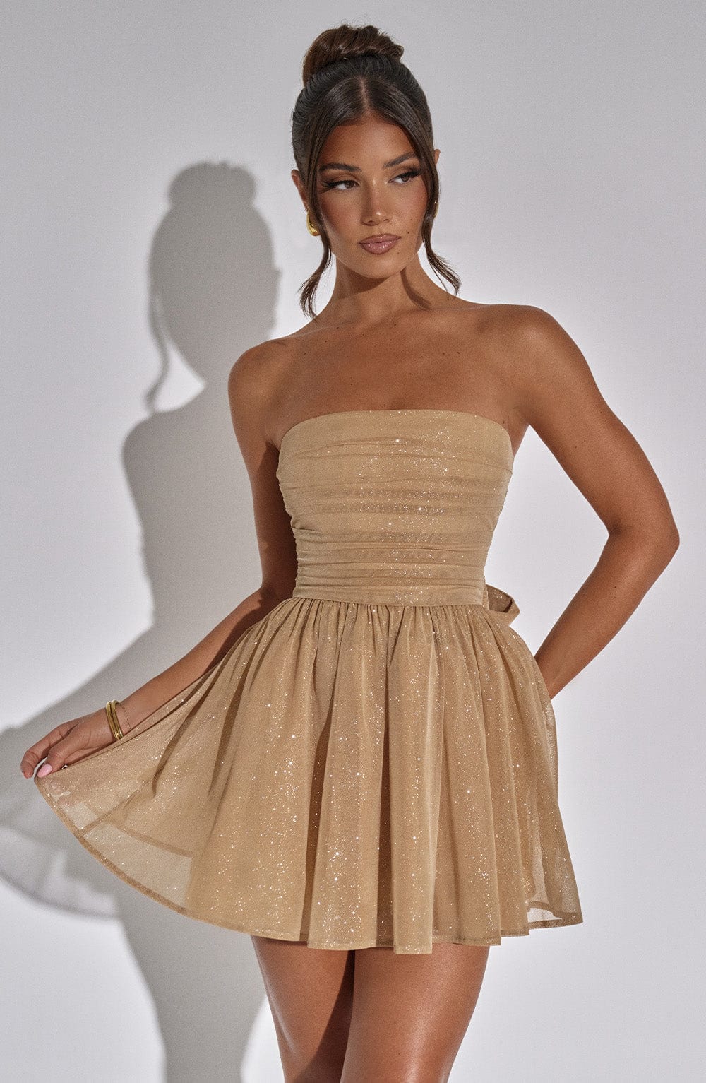 Korte Feestjurk met Glitter Rok Mini Jurk