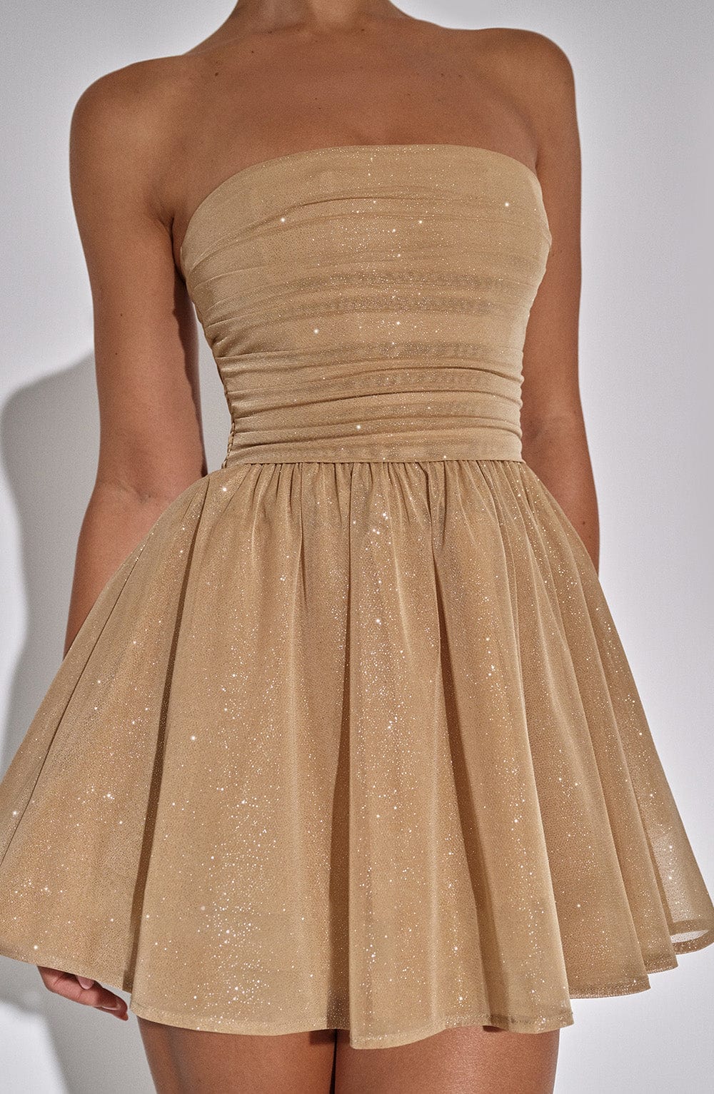 Korte Feestjurk met Glitter Rok Mini Jurk