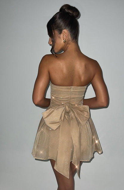 Korte Feestjurk met Glitter Rok Mini Jurk