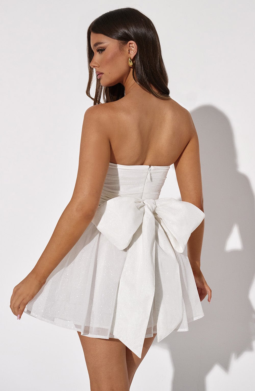 Witte Mini Jurk Glitter Korte Feestjurk voor Dames