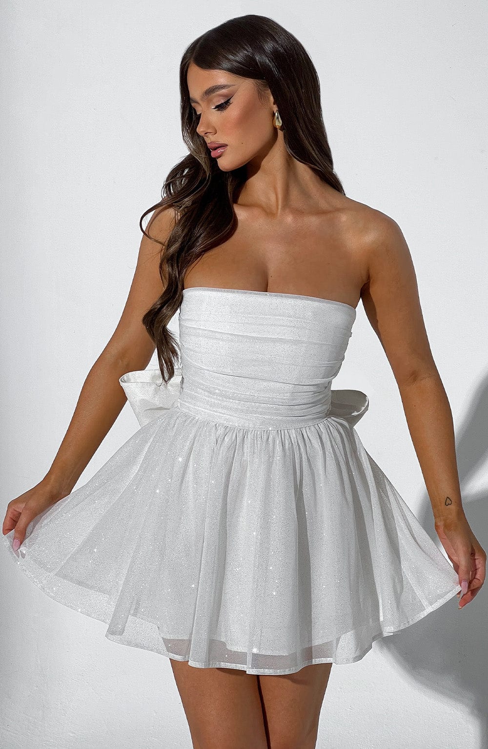 Witte Mini Jurk Glitter Korte Feestjurk voor Dames