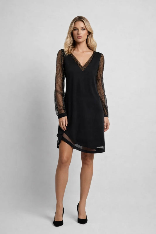 Dames Mini Jurk Lange Mouwen Asymmetrisch V-hals - StudioMarella