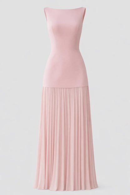 Dames Maxi Jurk met Plissé Rok en Boothals Elegant Zwart