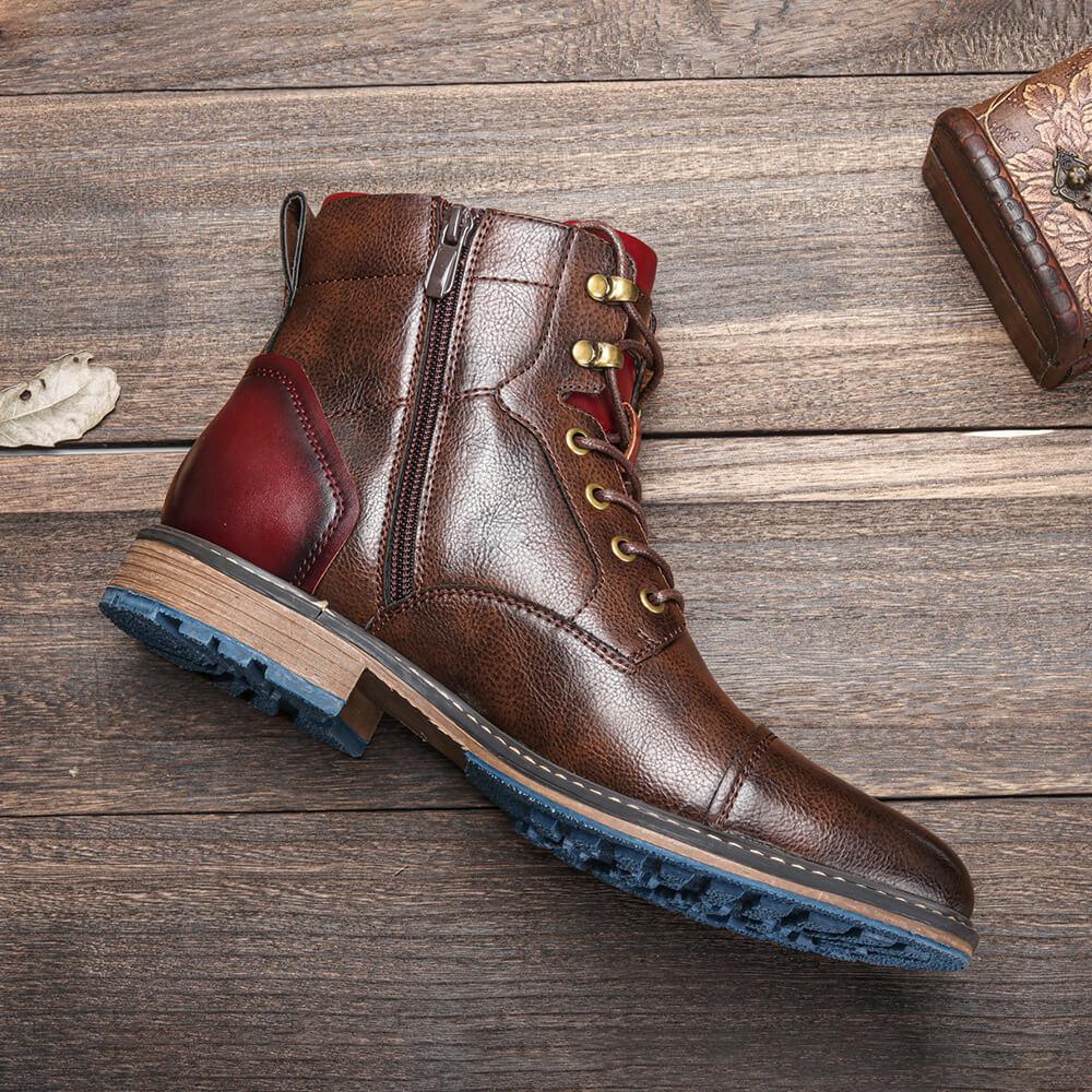 Heren Leren Boots Robuust met Rits en Veters Zwart